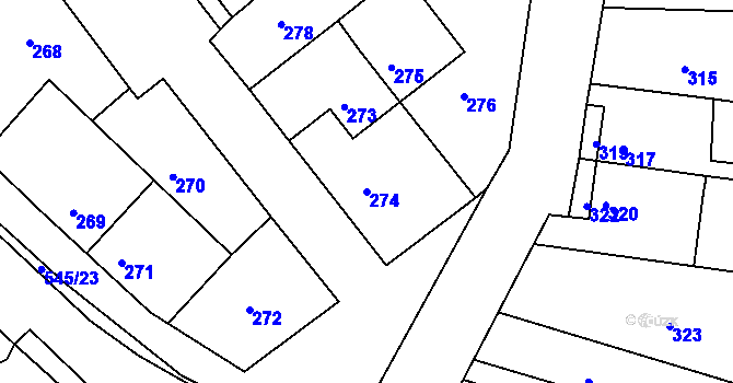 Parcela st. 274 v KÚ Mstišov, Katastrální mapa