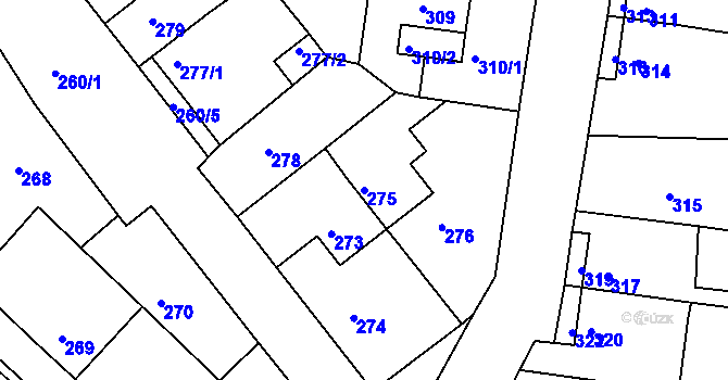 Parcela st. 275 v KÚ Mstišov, Katastrální mapa