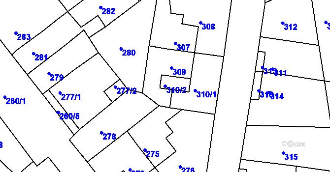 Parcela st. 310/2 v KÚ Mstišov, Katastrální mapa