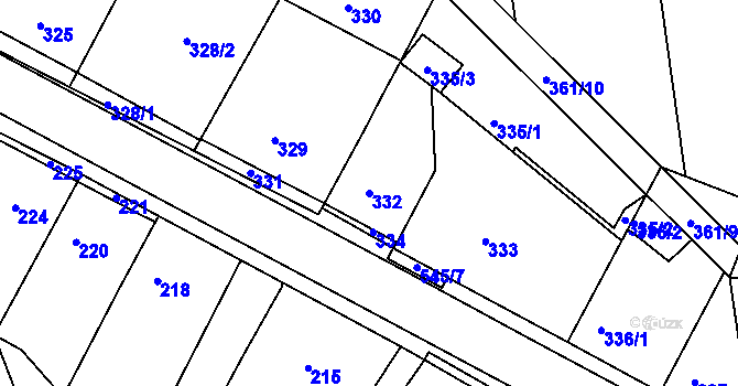 Parcela st. 332 v KÚ Mstišov, Katastrální mapa