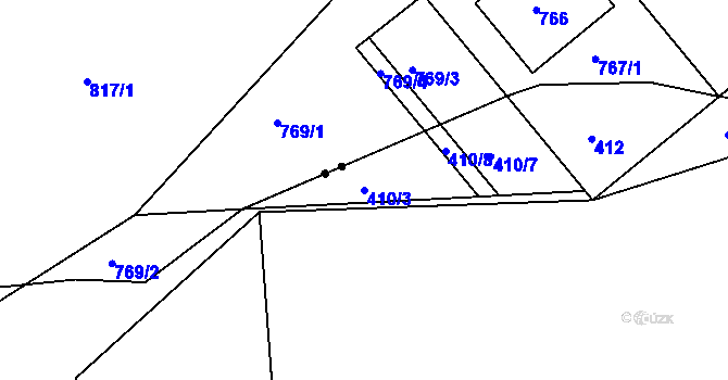 Parcela st. 410/3 v KÚ Mstišov, Katastrální mapa