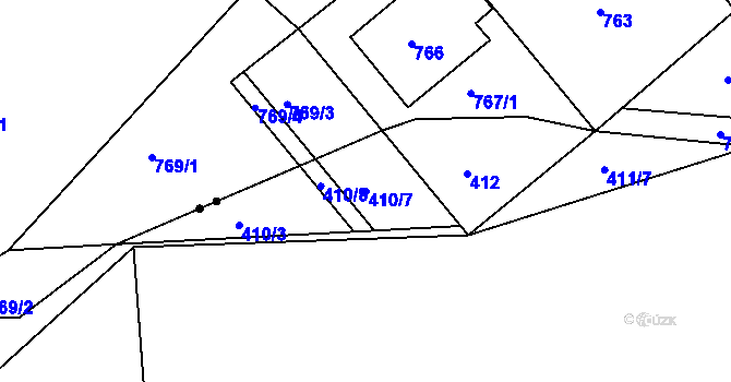 Parcela st. 410/7 v KÚ Mstišov, Katastrální mapa