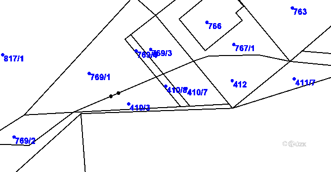 Parcela st. 410/8 v KÚ Mstišov, Katastrální mapa