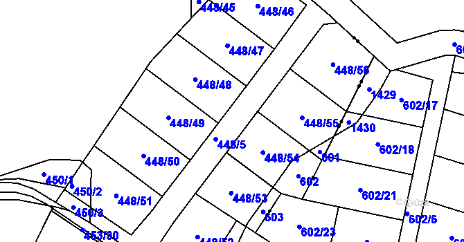 Parcela st. 448/5 v KÚ Mstišov, Katastrální mapa