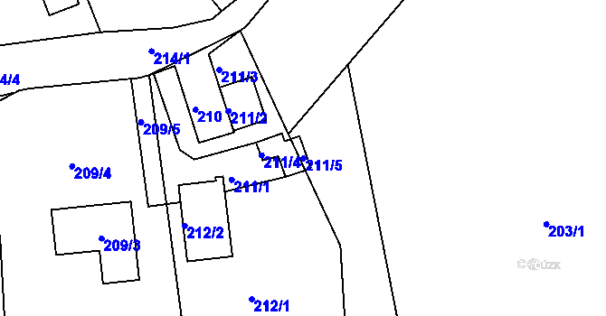 Parcela st. 211/5 v KÚ Mstišov, Katastrální mapa