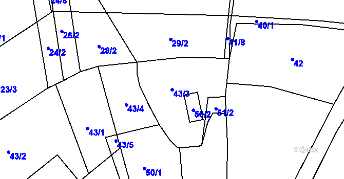 Parcela st. 43/3 v KÚ Mstišov, Katastrální mapa