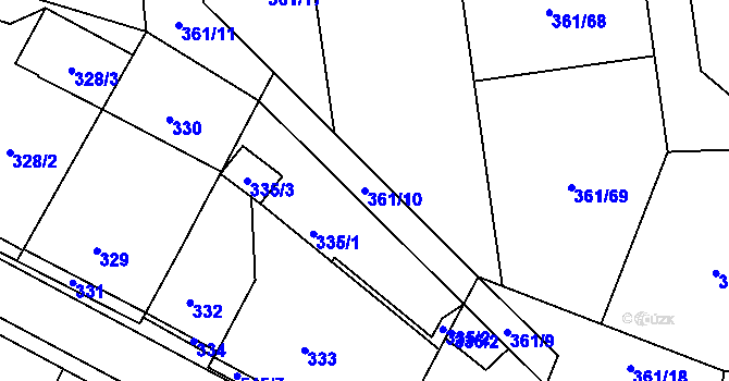Parcela st. 361/10 v KÚ Mstišov, Katastrální mapa