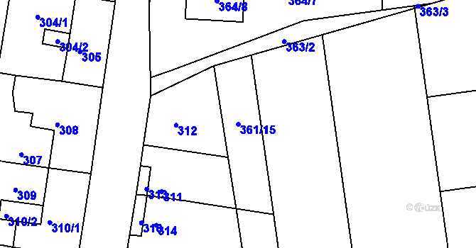 Parcela st. 361/15 v KÚ Mstišov, Katastrální mapa