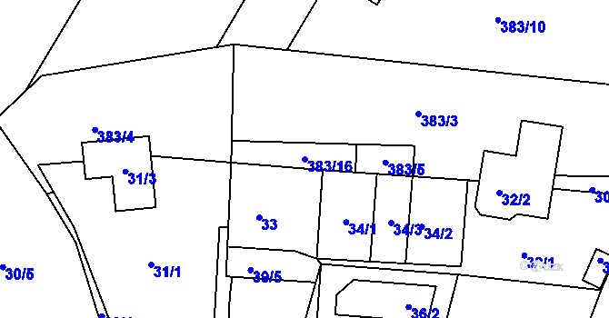 Parcela st. 383/16 v KÚ Mstišov, Katastrální mapa