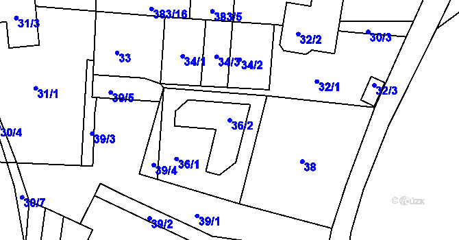 Parcela st. 36/2 v KÚ Mstišov, Katastrální mapa