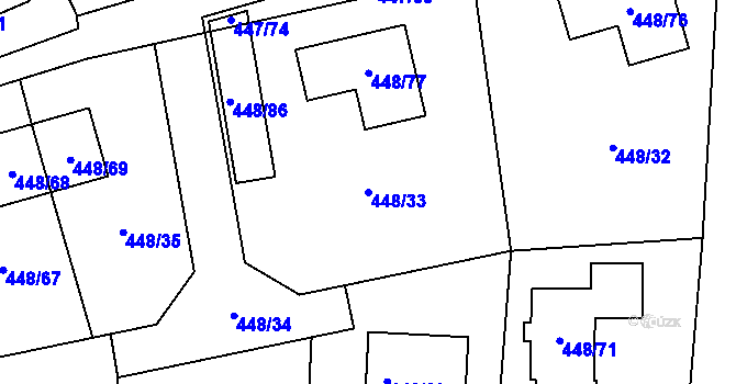 Parcela st. 448/33 v KÚ Mstišov, Katastrální mapa