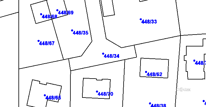 Parcela st. 448/34 v KÚ Mstišov, Katastrální mapa