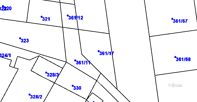 Parcela st. 361/17 v KÚ Mstišov, Katastrální mapa