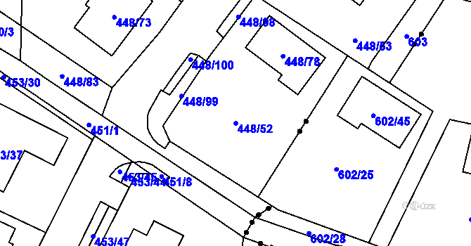 Parcela st. 448/52 v KÚ Mstišov, Katastrální mapa