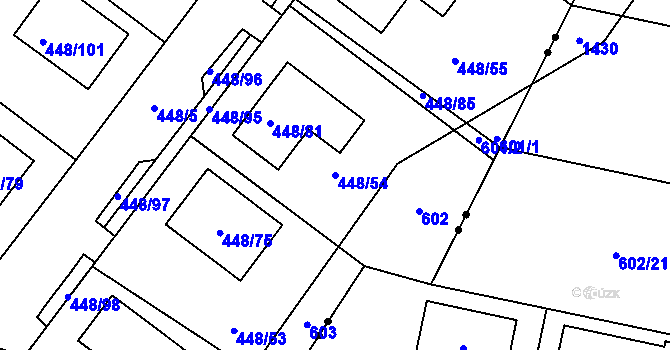 Parcela st. 448/54 v KÚ Mstišov, Katastrální mapa