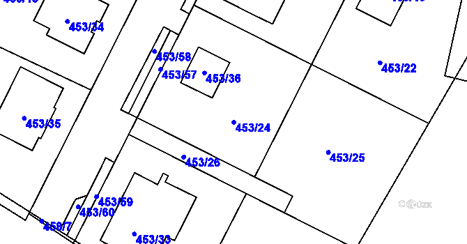 Parcela st. 453/24 v KÚ Mstišov, Katastrální mapa