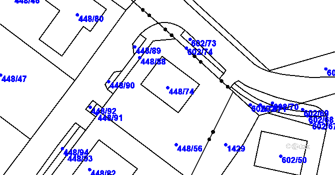 Parcela st. 448/74 v KÚ Mstišov, Katastrální mapa