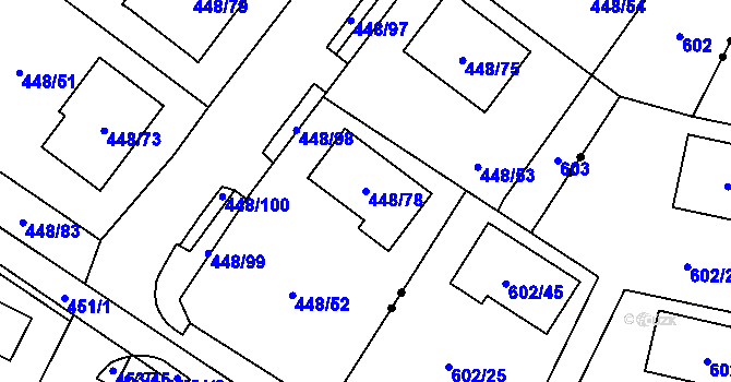 Parcela st. 448/78 v KÚ Mstišov, Katastrální mapa