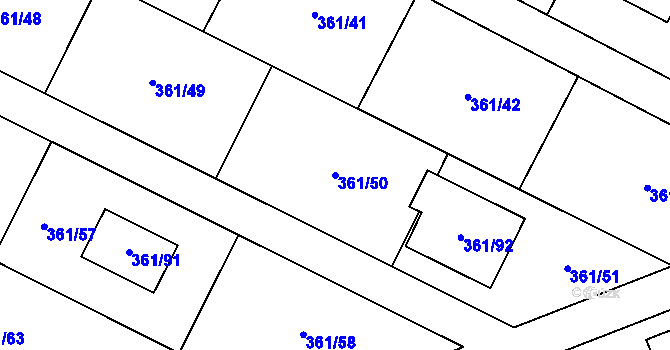 Parcela st. 361/50 v KÚ Mstišov, Katastrální mapa