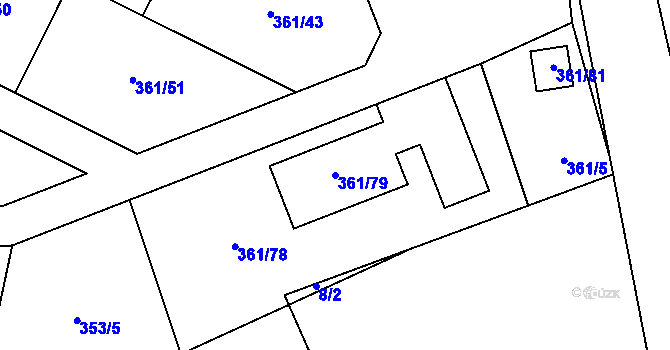 Parcela st. 361/79 v KÚ Mstišov, Katastrální mapa