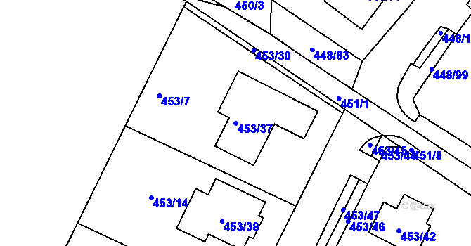 Parcela st. 453/37 v KÚ Mstišov, Katastrální mapa