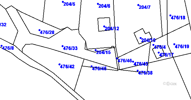 Parcela st. 204/15 v KÚ Mstišov, Katastrální mapa
