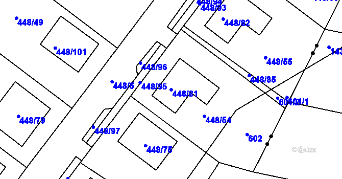 Parcela st. 448/81 v KÚ Mstišov, Katastrální mapa