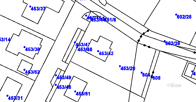 Parcela st. 453/42 v KÚ Mstišov, Katastrální mapa