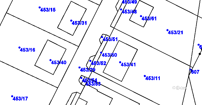 Parcela st. 453/50 v KÚ Mstišov, Katastrální mapa