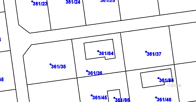 Parcela st. 361/84 v KÚ Mstišov, Katastrální mapa