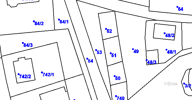 Parcela st. 53 v KÚ Mšec, Katastrální mapa