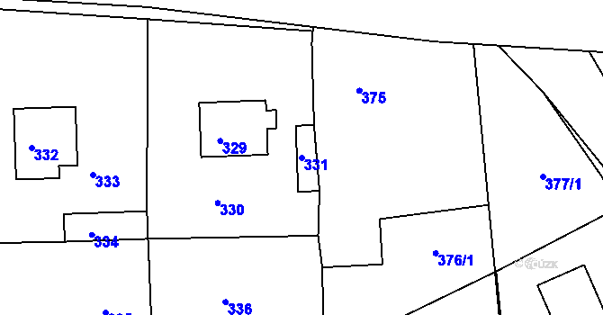 Parcela st. 331 v KÚ Mšec, Katastrální mapa