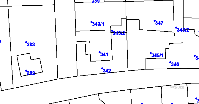 Parcela st. 341 v KÚ Mšec, Katastrální mapa