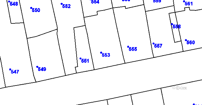 Parcela st. 553 v KÚ Mšec, Katastrální mapa