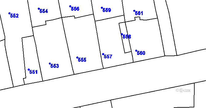 Parcela st. 557 v KÚ Mšec, Katastrální mapa