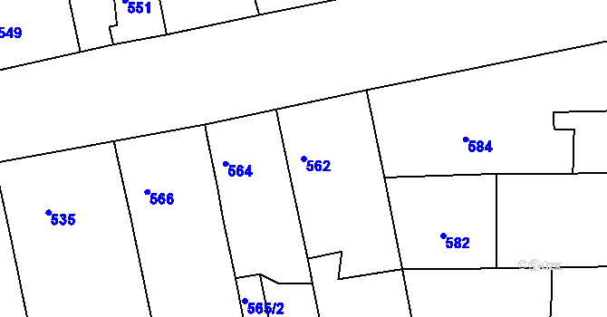 Parcela st. 562 v KÚ Mšec, Katastrální mapa