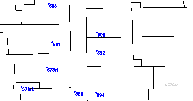 Parcela st. 592 v KÚ Mšec, Katastrální mapa