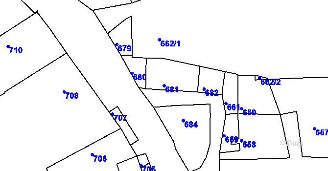 Parcela st. 681 v KÚ Mšec, Katastrální mapa