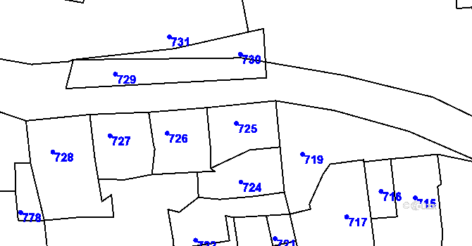 Parcela st. 725 v KÚ Mšec, Katastrální mapa