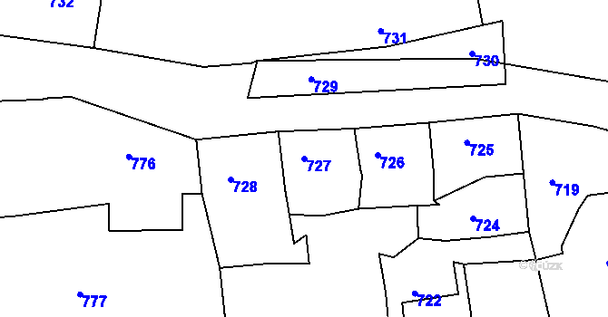 Parcela st. 727 v KÚ Mšec, Katastrální mapa