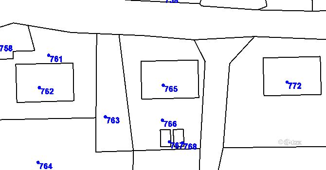 Parcela st. 765 v KÚ Mšec, Katastrální mapa