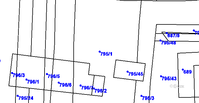 Parcela st. 795/1 v KÚ Mšec, Katastrální mapa