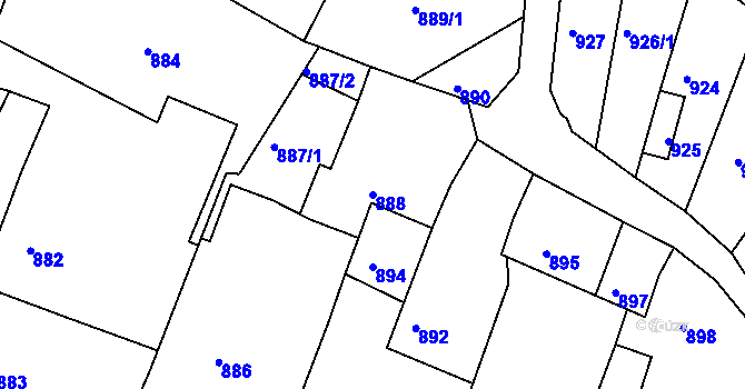 Parcela st. 888 v KÚ Mšec, Katastrální mapa