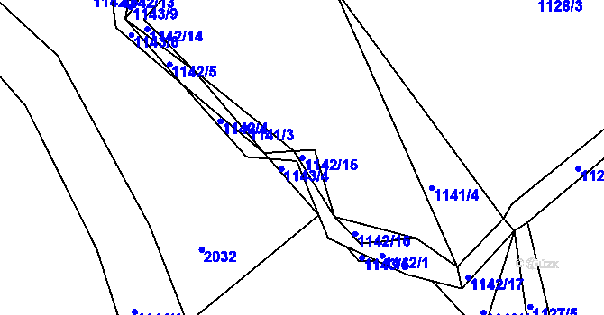 Parcela st. 1142/15 v KÚ Mšec, Katastrální mapa