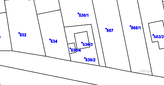 Parcela st. 536/3 v KÚ Mšec, Katastrální mapa