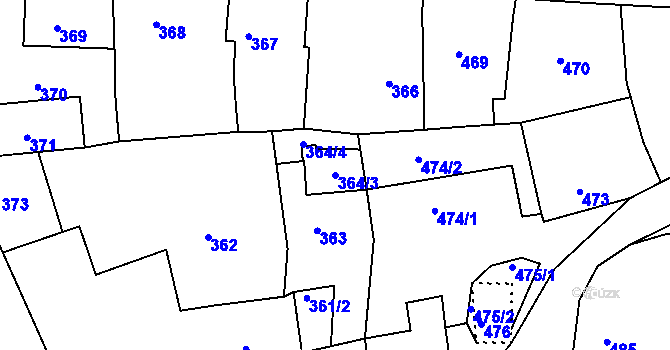 Parcela st. 364/3 v KÚ Mšec, Katastrální mapa