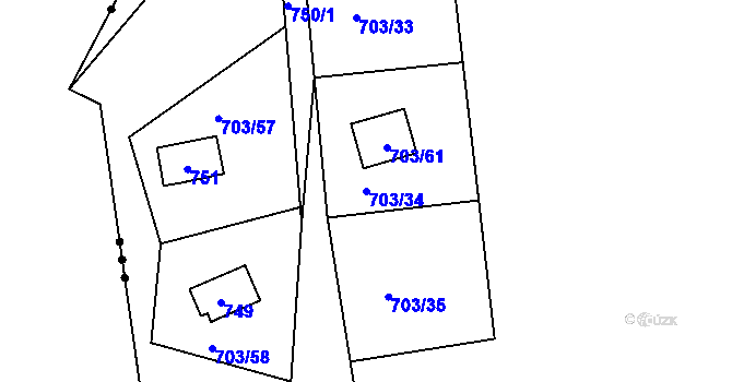 Parcela st. 703/34 v KÚ Mšecké Žehrovice, Katastrální mapa