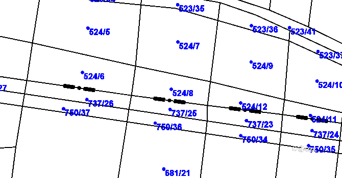 Parcela st. 524/8 v KÚ Mšecké Žehrovice, Katastrální mapa