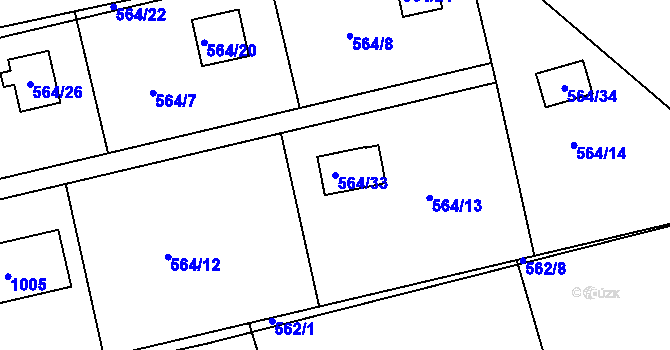 Parcela st. 564/33 v KÚ Mšecké Žehrovice, Katastrální mapa