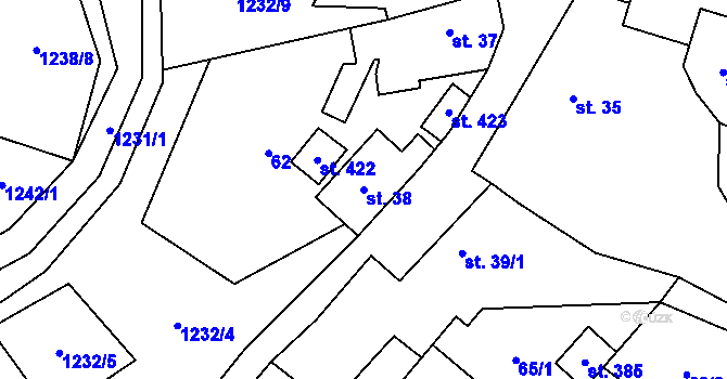 Parcela st. 38 v KÚ Mšené-lázně, Katastrální mapa